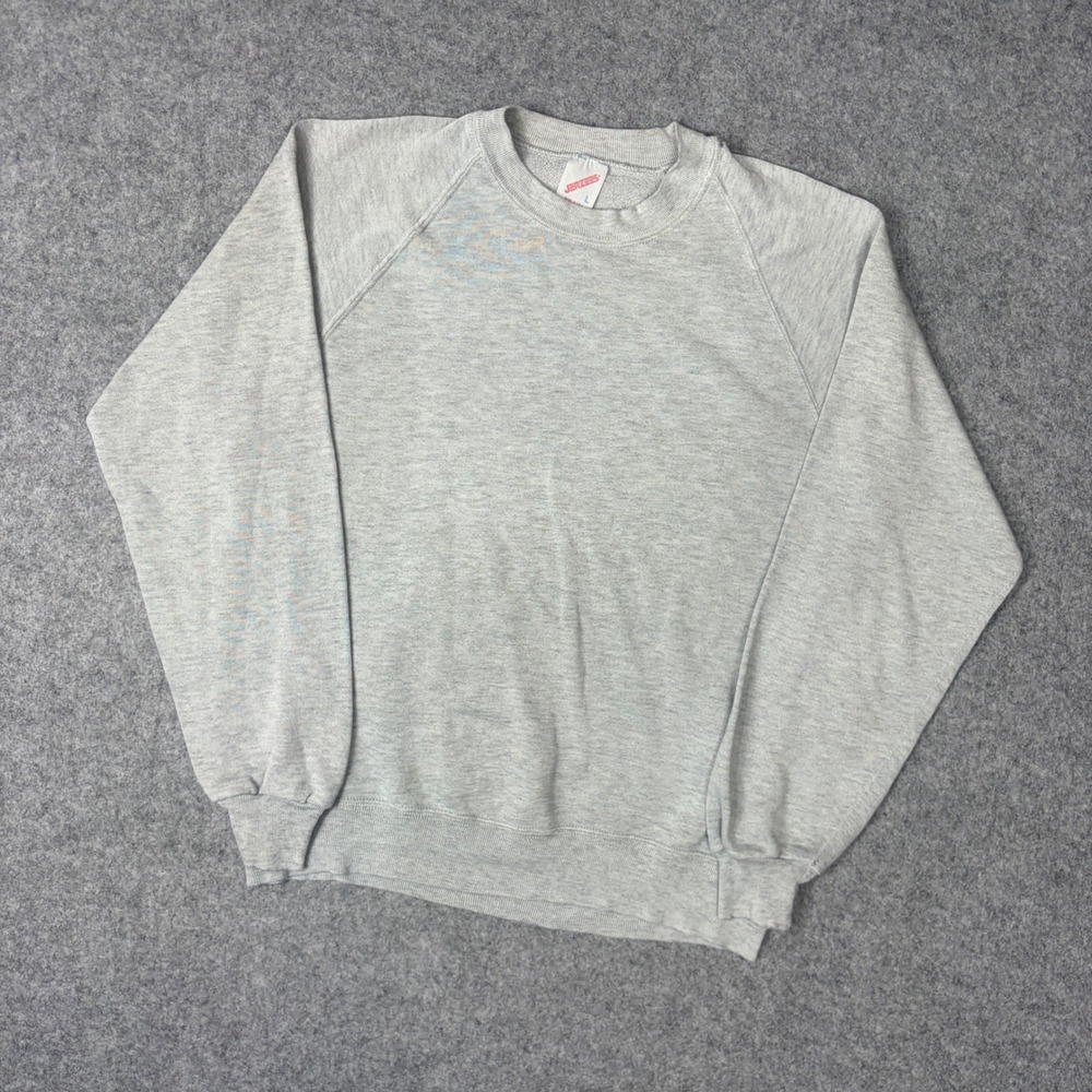 Vintage Jerzees Blank Sweatshirt Gray Raglan Crewneck Made in USA Mens Large L